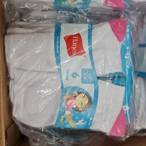 Hanes Kids Girls Crew Socks 6-Pack - Picture 2 of 7